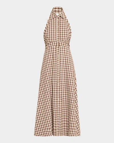 VERONICA BEARD MACKEY BUTTON-FRONT GINGHAM MIDI DRESS