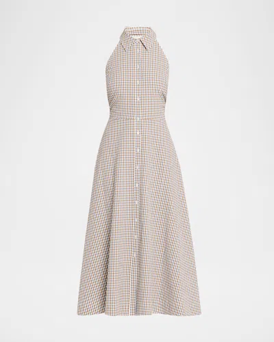 Veronica Beard Mackey Gingham Halter Midi Dress In Multi