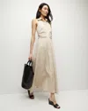 VERONICA BEARD MACKEY SEERSUCKER HALTER DRESS KHAKI WHITE