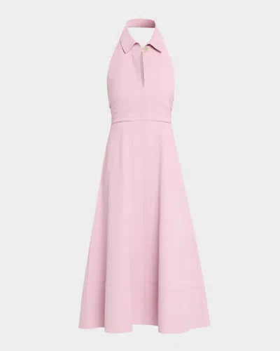 Veronica Beard Mackey Cotton-blend Seersucker Halterneck Midi Dress In Pink