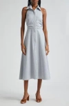 Veronica Beard Mackey Sleeveless Seersucker Midi Dress In Blue/white