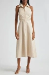 Veronica Beard Mackey Seersucker Halter Dress Khaki White In Khaki/white
