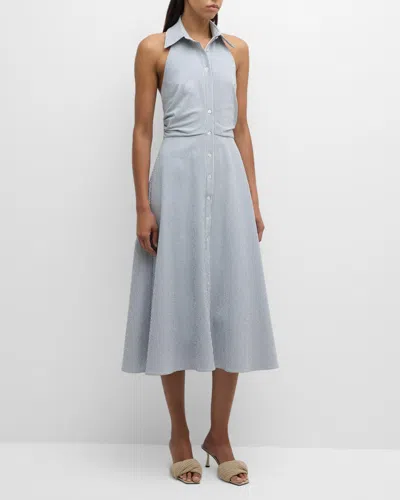 Veronica Beard Mackey Sleeveless Seersucker Midi Dress In Blue/white