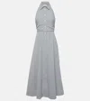 Veronica Beard Mackey Sleeveless Seersucker Midi Dress In Blau