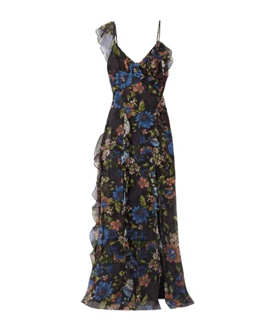 Veronica Beard Madeline Ruffled Floral-print Silk-voile Maxi Dress In Black