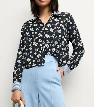Veronica Beard Maia Double Collar Top In Navy In Black