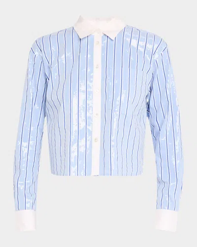 Veronica Beard Maia Sequin Shirt In Blue Sky In Blue Sky White