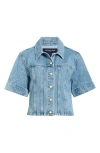 Veronica Beard Malcom Short Sleeve Denim Jacket In Blue