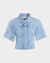 Veronica Beard Malcom Short Sleeve Denim Jacket In Blue