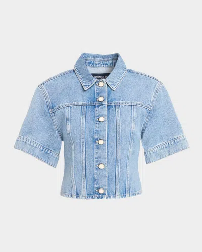 Veronica Beard Malcom Short-sleeve Cropped Denim Jacket