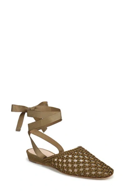 Veronica Beard Malia Ankle Tie Ballet Flat In Green