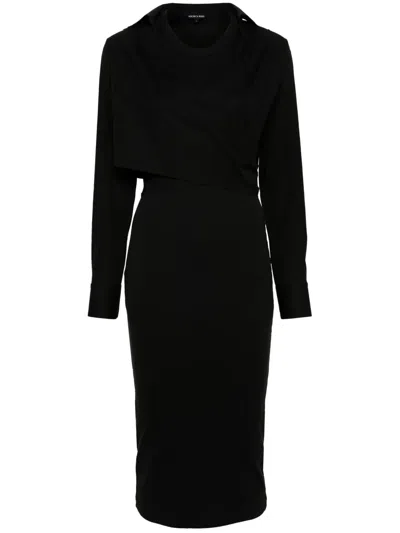 Veronica Beard Vaughn Long-sleeve Drop-waist Dress In Black