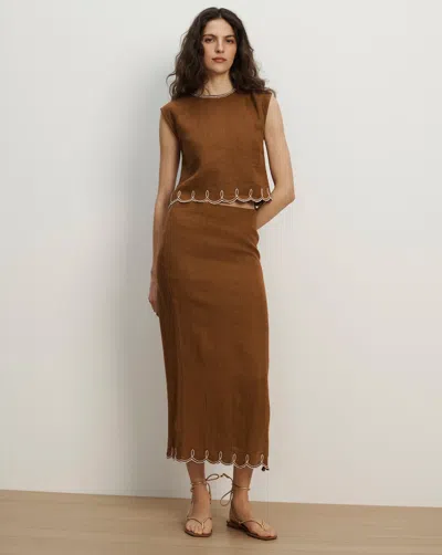 Veronica Beard Malou Linen Midi Skirt In Brown