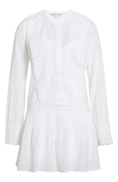Veronica Beard Marguerite Embroidered Eyelet Long Sleeve Dress In White