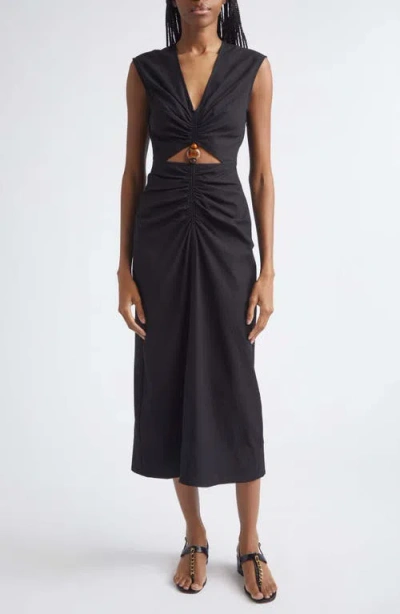 Veronica Beard Marisabel Bead Cutout Detail Stretch Cotton Dress In Black