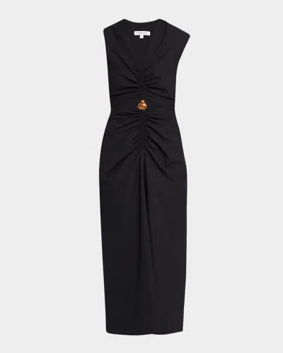 Veronica Beard Marisabel Bead Cutout Detail Stretch Cotton Dress In Black