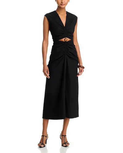 Veronica Beard Marisabel Bead Cutout Detail Stretch Cotton Dress In Black