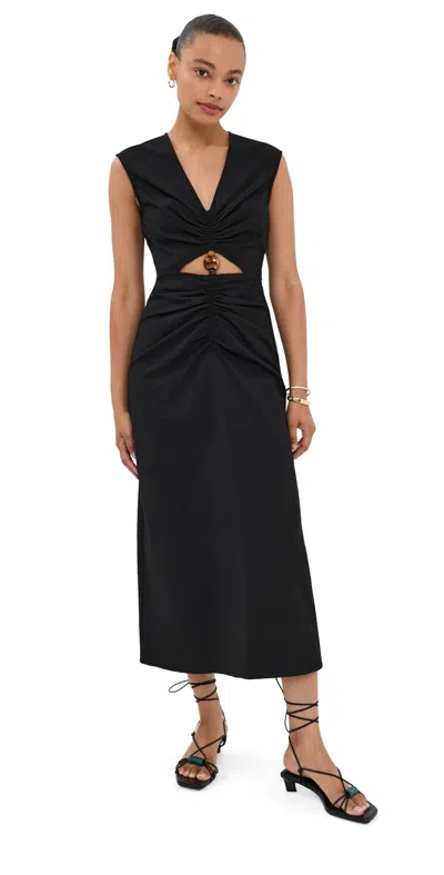 Veronica Beard Marisabel Bead Cutout Detail Stretch Cotton Dress In Black