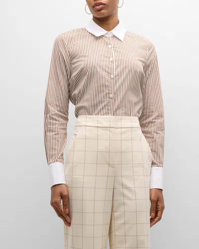 Veronica Beard Marisol Classic Stripe Shirt In Brown