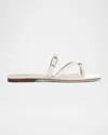 Veronica Beard Marthe Crisscross Buckle Flat Slide Sandals In Parchment