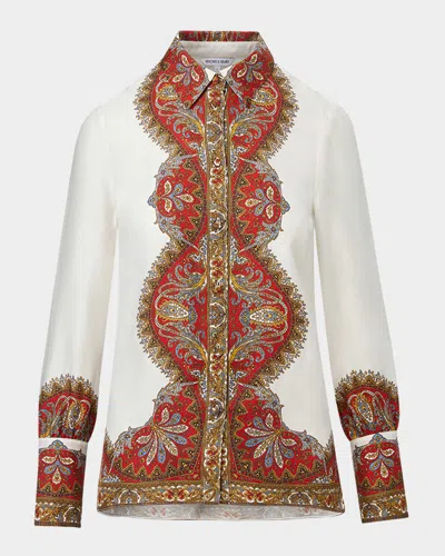 Veronica Beard Maryam Linen Paisley Top In Dove/red Multi
