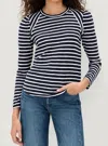 Veronica Beard Mason Baseball Long Sleeve Tee In Navy White In Blue