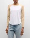 Veronica Beard Mason Two-tone Slub Pima Cotton-jersey Top In Stone Khakiwhite