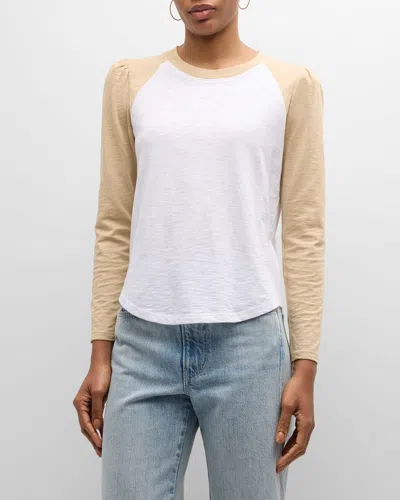 Veronica Beard Mason Baseball Tee In Stone Khakiwhite