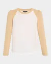 Veronica Beard Mason Two-tone Slub Pima Cotton-jersey Top In Whitestone Khaki