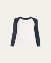 Veronica Beard Mason Long-sleeve Baseball Tee In Whitenavy