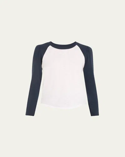 Veronica Beard Mason Long-sleeve Baseball Tee In Whitenavy