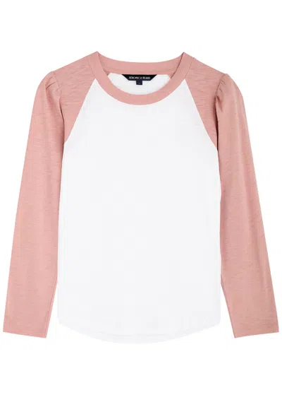 Veronica Beard Mason Slubbed Cotton Baseball Top In Pink And White