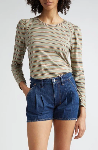 Veronica Beard Mason Stripe Long Sleeve Cotton T-shirt In Sage Multi