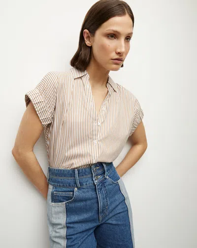 Veronica Beard Matera Cotton Button-down Shirt Acorn White In Acorn/white