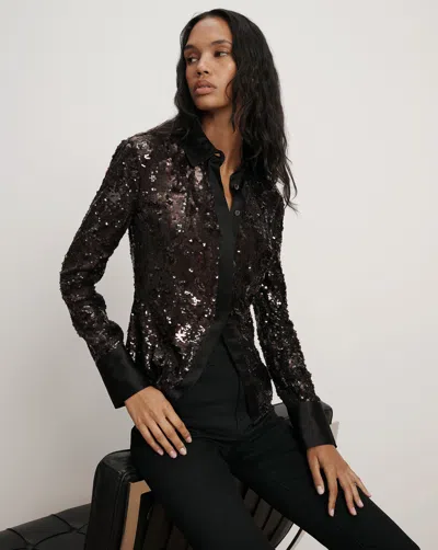 Veronica Beard Matty Sequin Button-down Shirt In Black