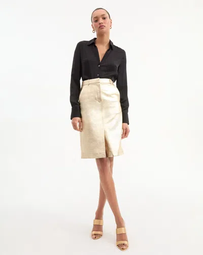 Veronica Beard Maxine Leather Midi Skirt In Gold