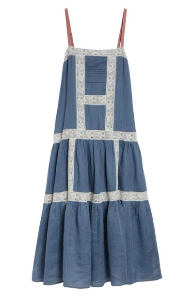 Veronica Beard Mazarine Lace Trim A-line Dress In Blue