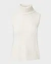 Veronica Beard Mazzy Brushed Cashmere Sleeveless Turtleneck In White