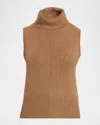 Veronica Beard Mazzy Cashmere Sleeveless Turtleneck Sweater In Brown