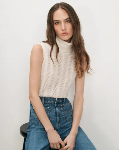Veronica Beard Mazzy Pointelle Sleeveless Sweater In Dove White