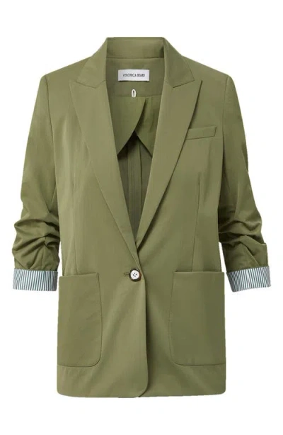 Veronica Beard Mccallin Ruched Sleeve Cotton Blend Dickey Jacket In Green