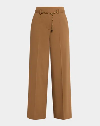 Veronica Beard Mcgrath Wide-leg Pants With Chain Belt In Brown