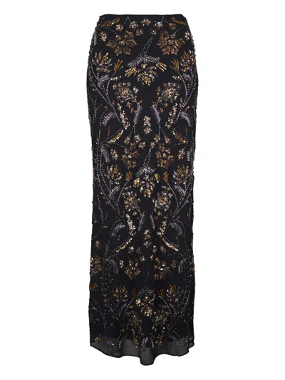Veronica Beard Medina Floral-embellished Maxi Skirt In Black