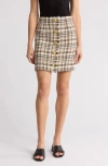 Veronica Beard Melia Tweed Button Front Skirt In Ecru/ochre