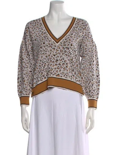 Pre-owned Veronica Beard Merino Wool Animal Print Sweater In Brown