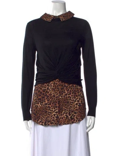 Pre-owned Veronica Beard Merino Wool Animal Print Top In Black