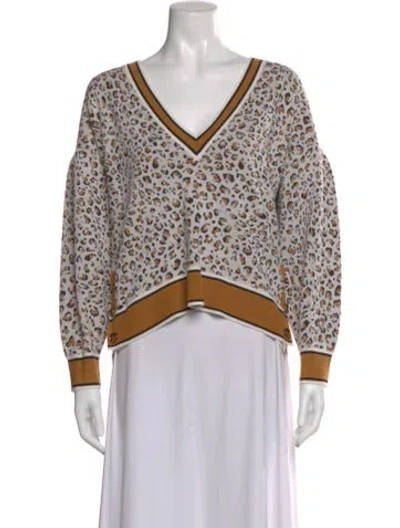 Pre-owned Veronica Beard Merino Wool Animal Print Top In White