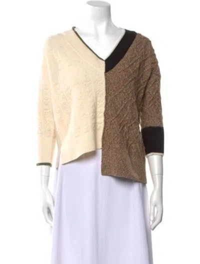 Pre-owned Veronica Beard Merino Wool Colorblock Pattern Sweater In Brown