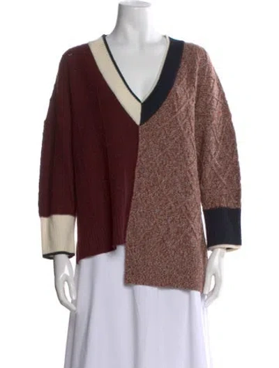 Pre-owned Veronica Beard Merino Wool Colorblock Pattern Sweater In Burgundy