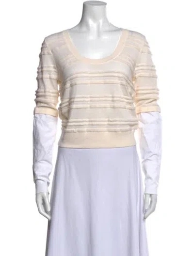 Pre-owned Veronica Beard Merino Wool Crew Neck Sweater In Neutrals/white